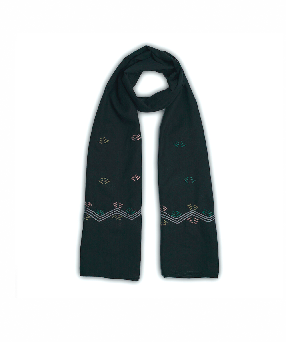 Voile Scarf Zangeera Embroidery Black
